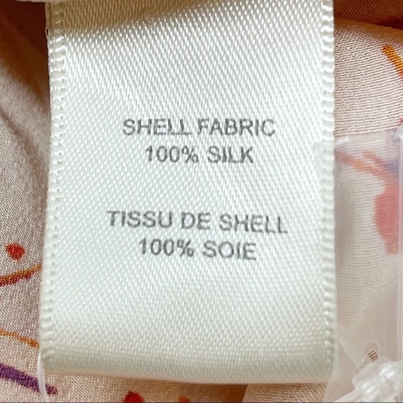 FOUNDRAE Women’s Peach Floral Silk Button Up Ruffle Hem Long Sleeve Blouse Sz 4 - Picture 7 of 9